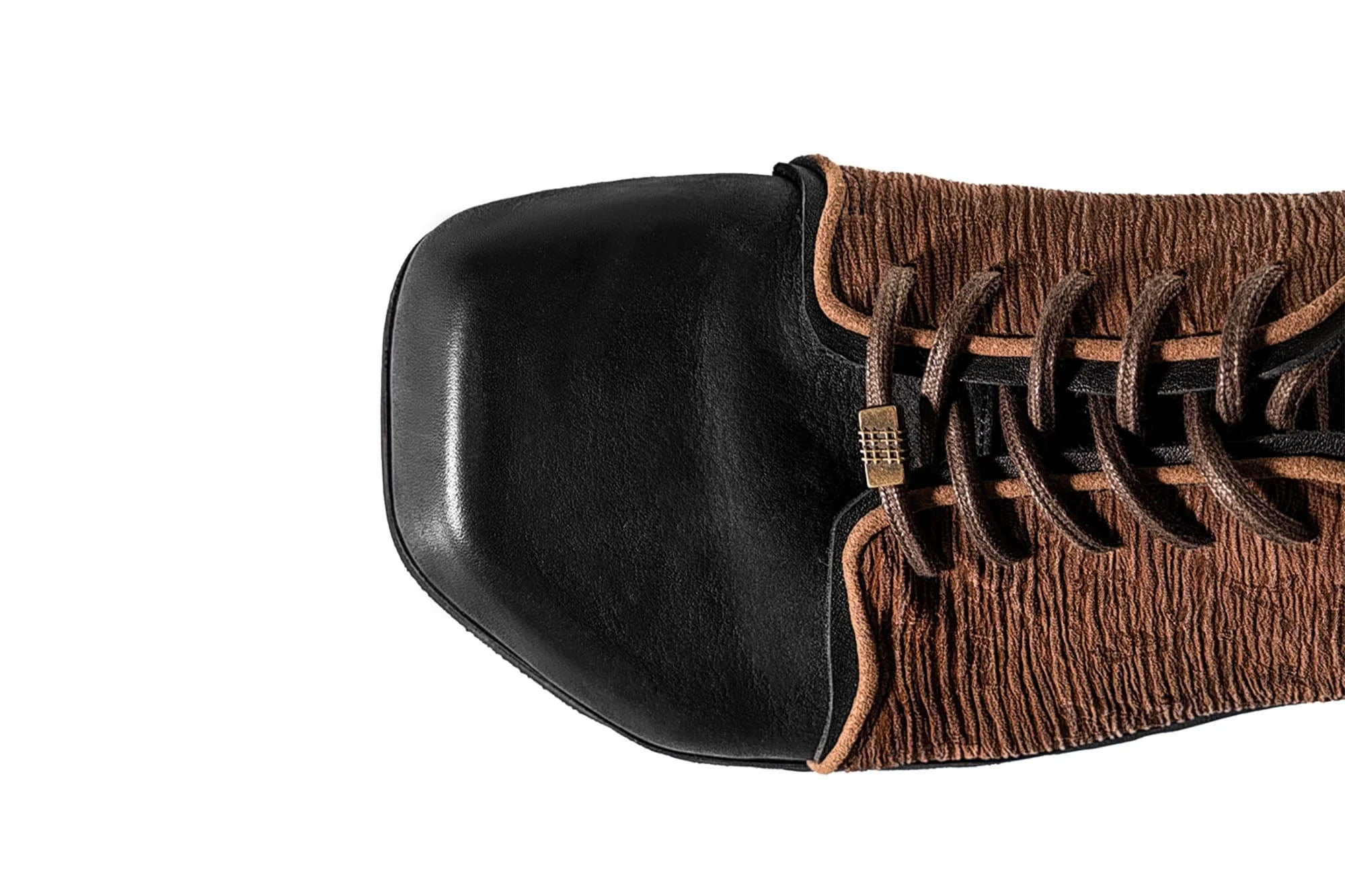 REWRITE Silk Panel Crinkled Square-Toe Derby Shoes