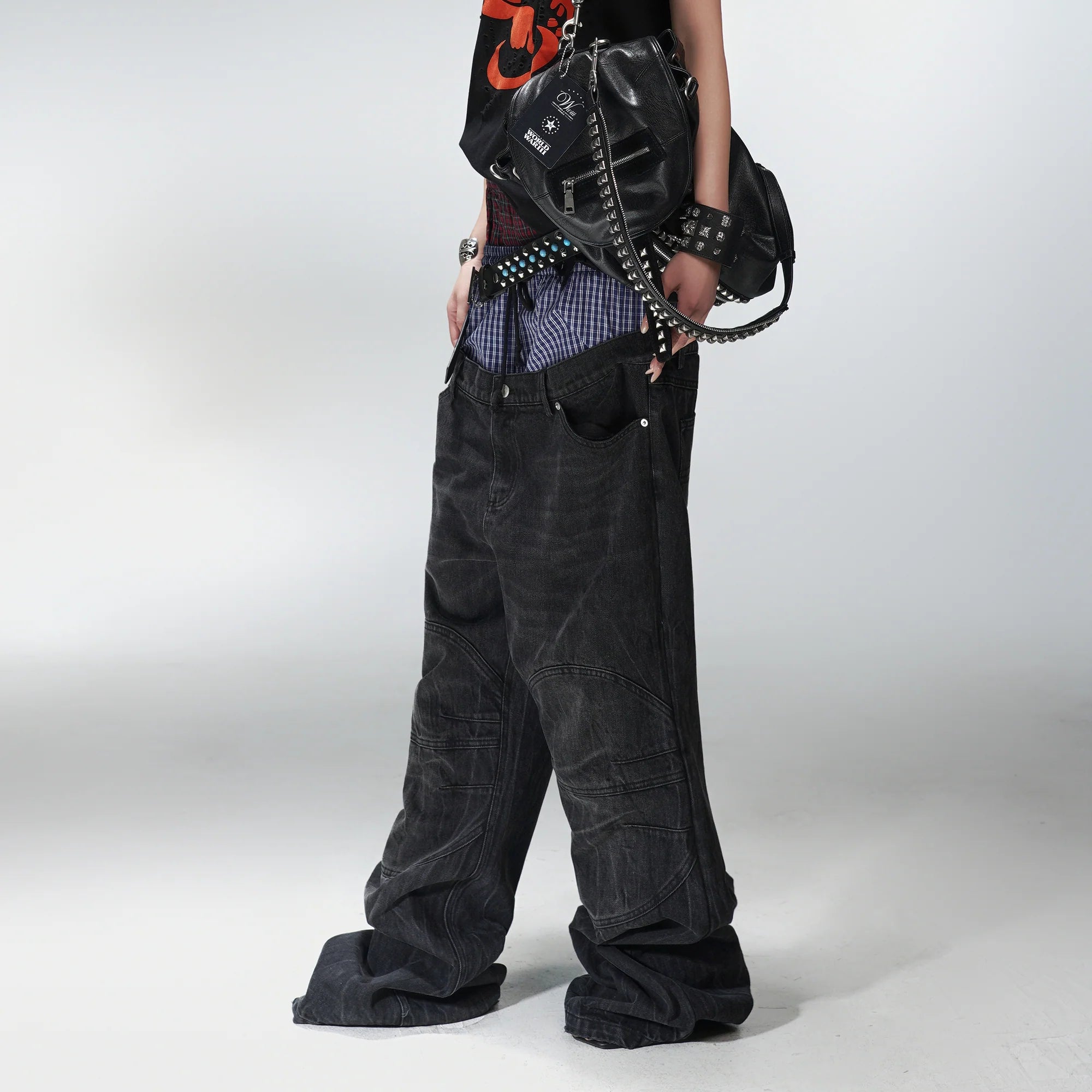 PCCVISION Double-Waist Washed Baggy Jeans