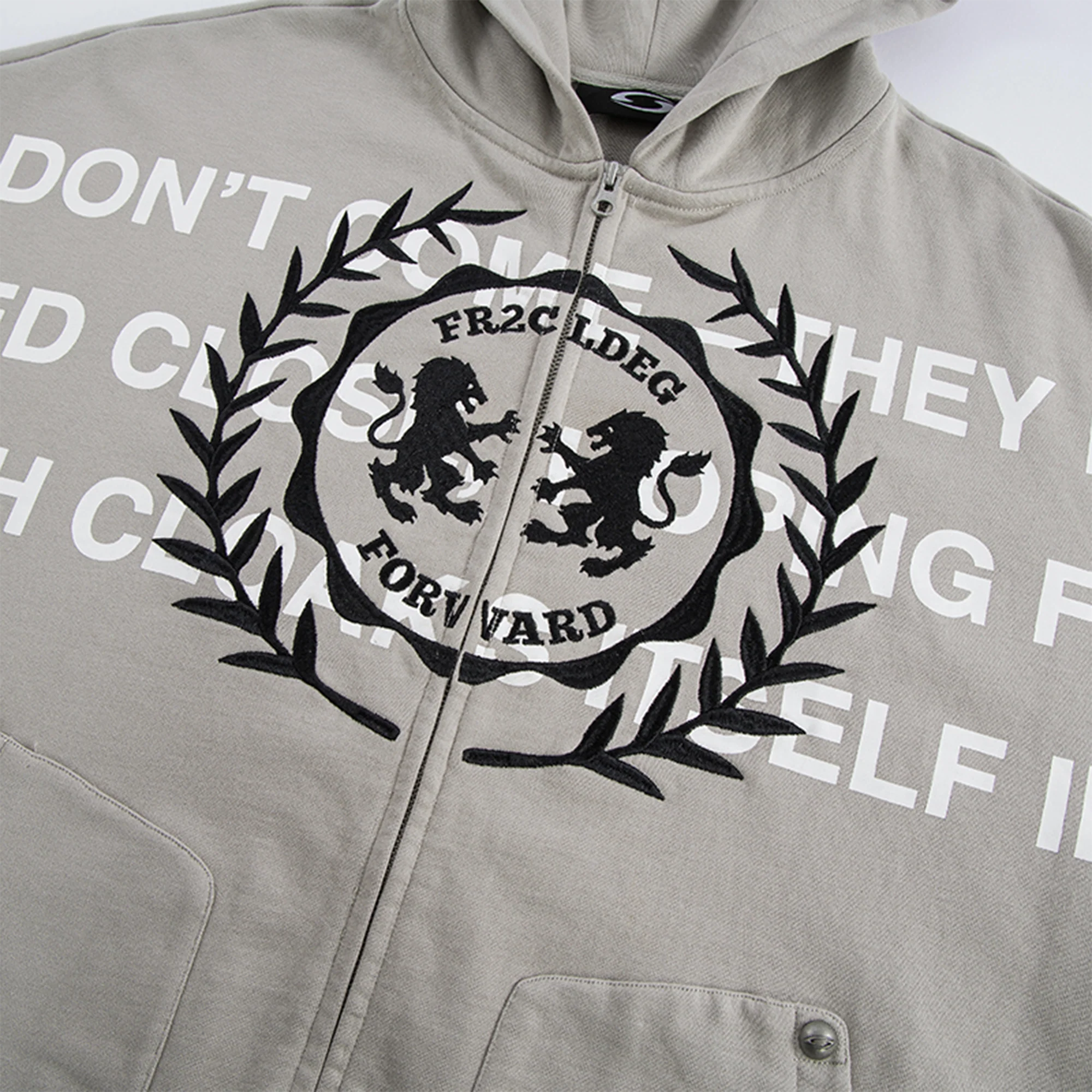 F2CE Embroidery Slogan Graphic Zip-Up Hoodie