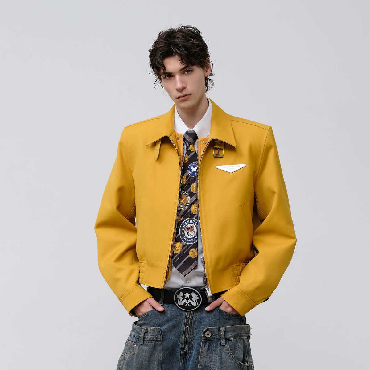 FACEONLAB Cropped Harrington Zip Jacket Yellow