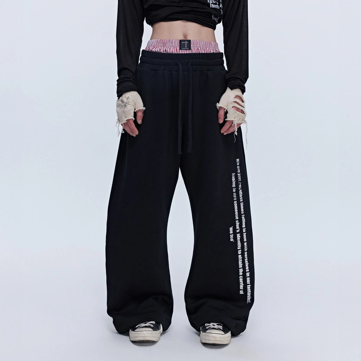 SAVAGEGROWTHWORLD Slogan Curved Drawstring Sweatpants