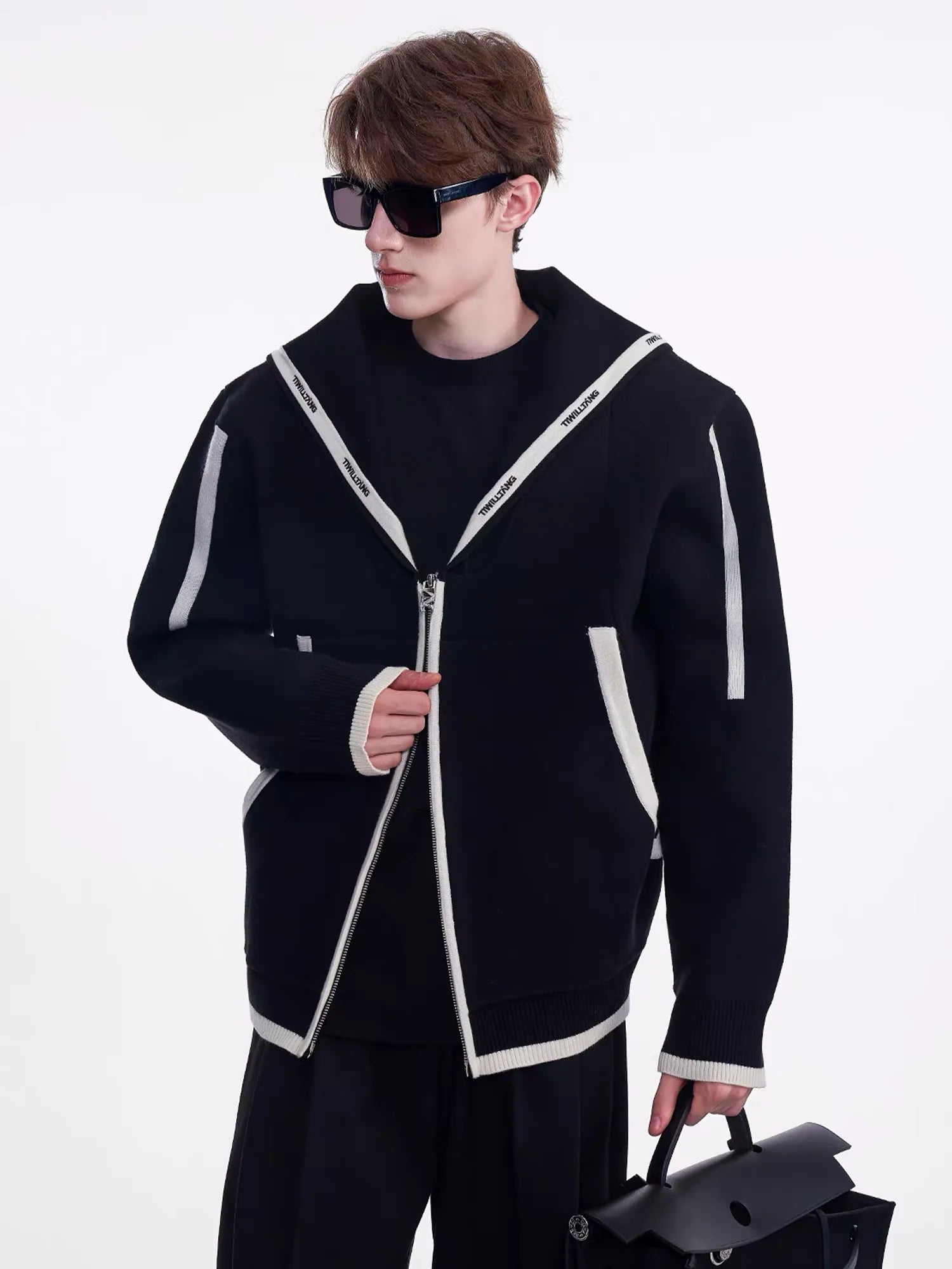 TIWILLTANG Contrast-Trim Sailor-Collar Jacket