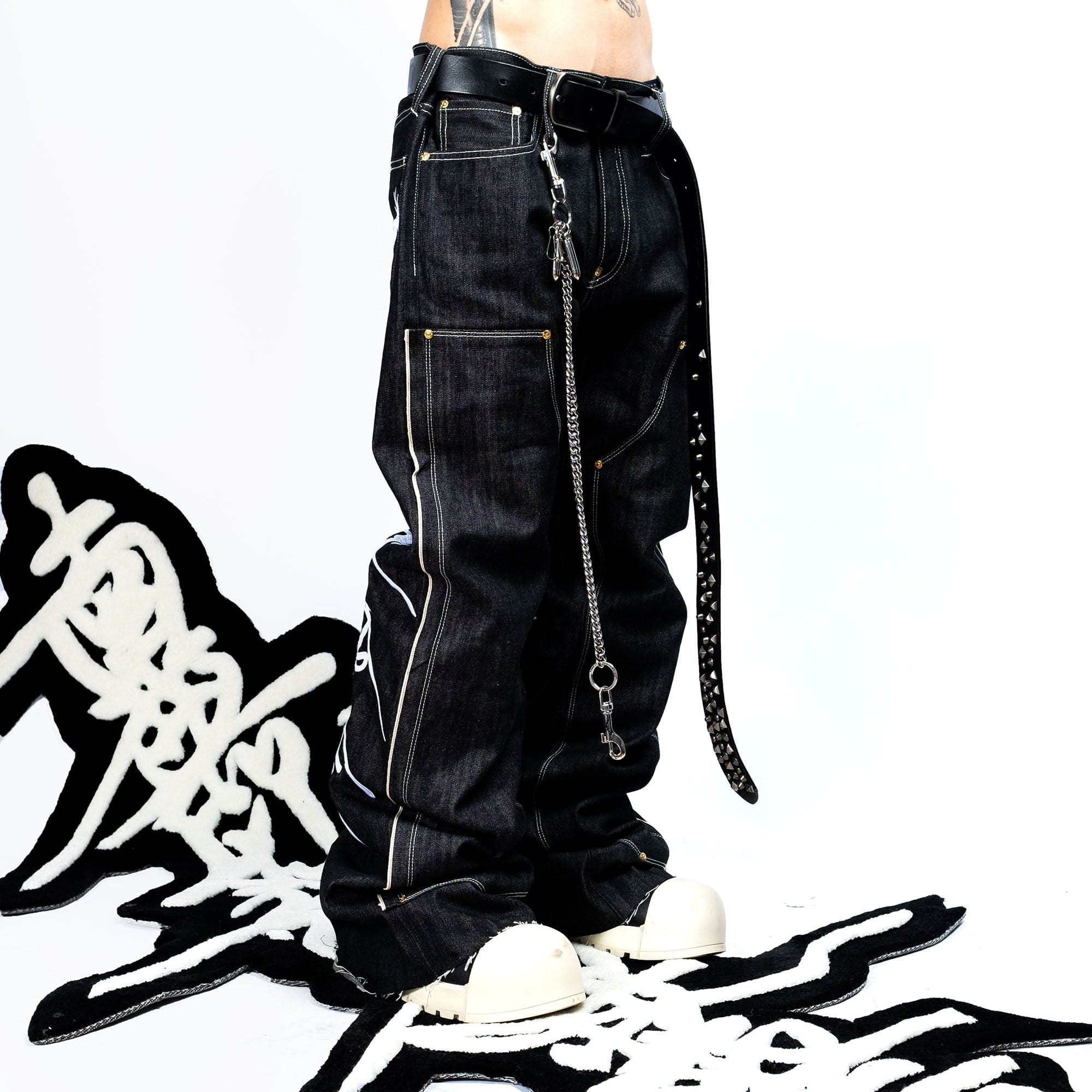 FVVO Selvedge Embroidered Double-Knee Raw Denim Pants