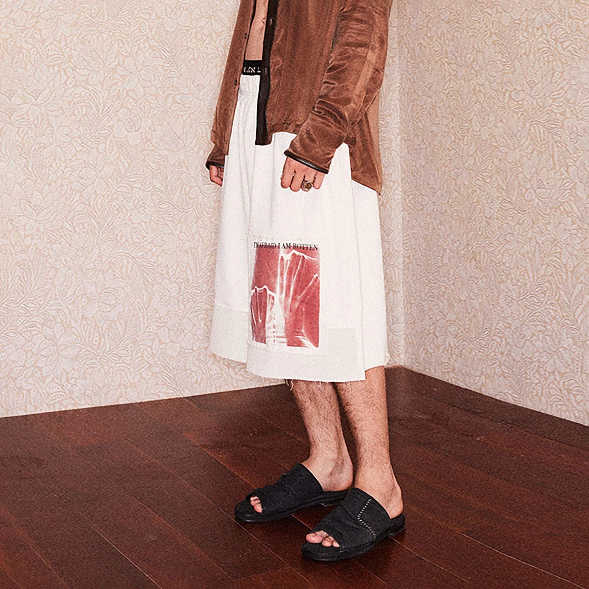 RICHILL Graphic Patchwork Raw Hem Drawstring Shorts