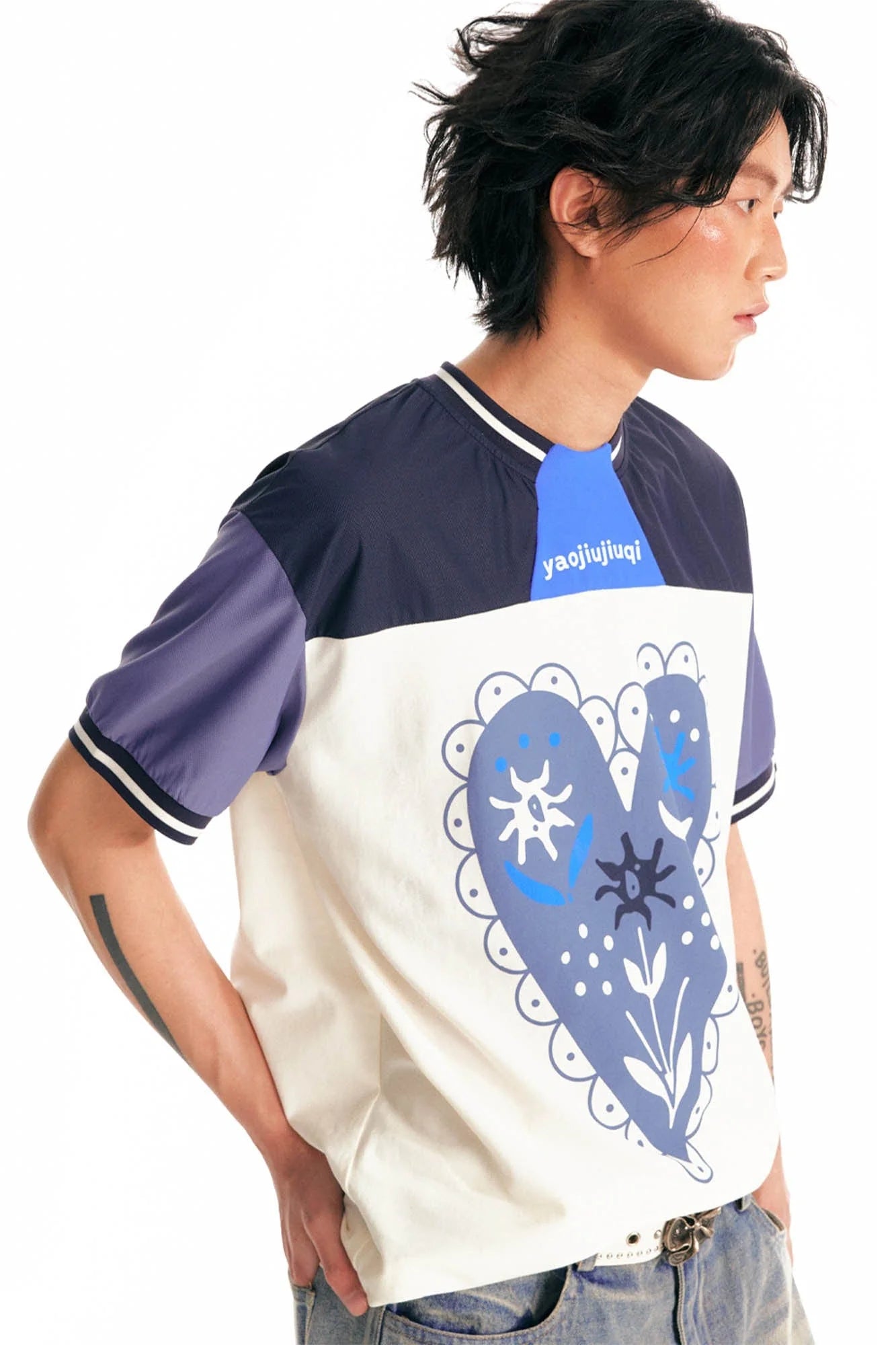 1997 POSTOFFICE Heart Floral Panelled Quick-Dry T-Shirt