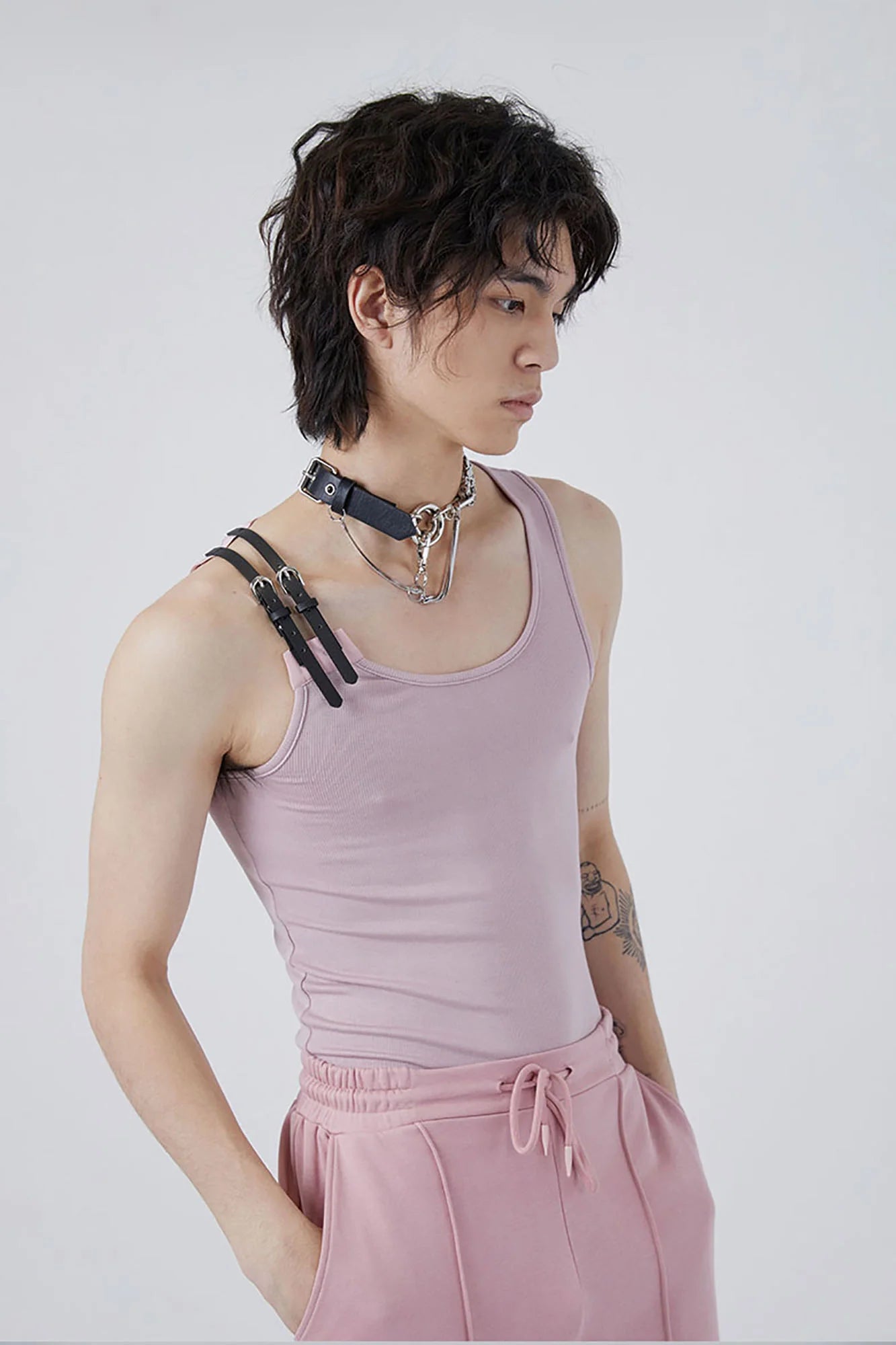 TUIMU Buckle Strap Ribbed Tank Top