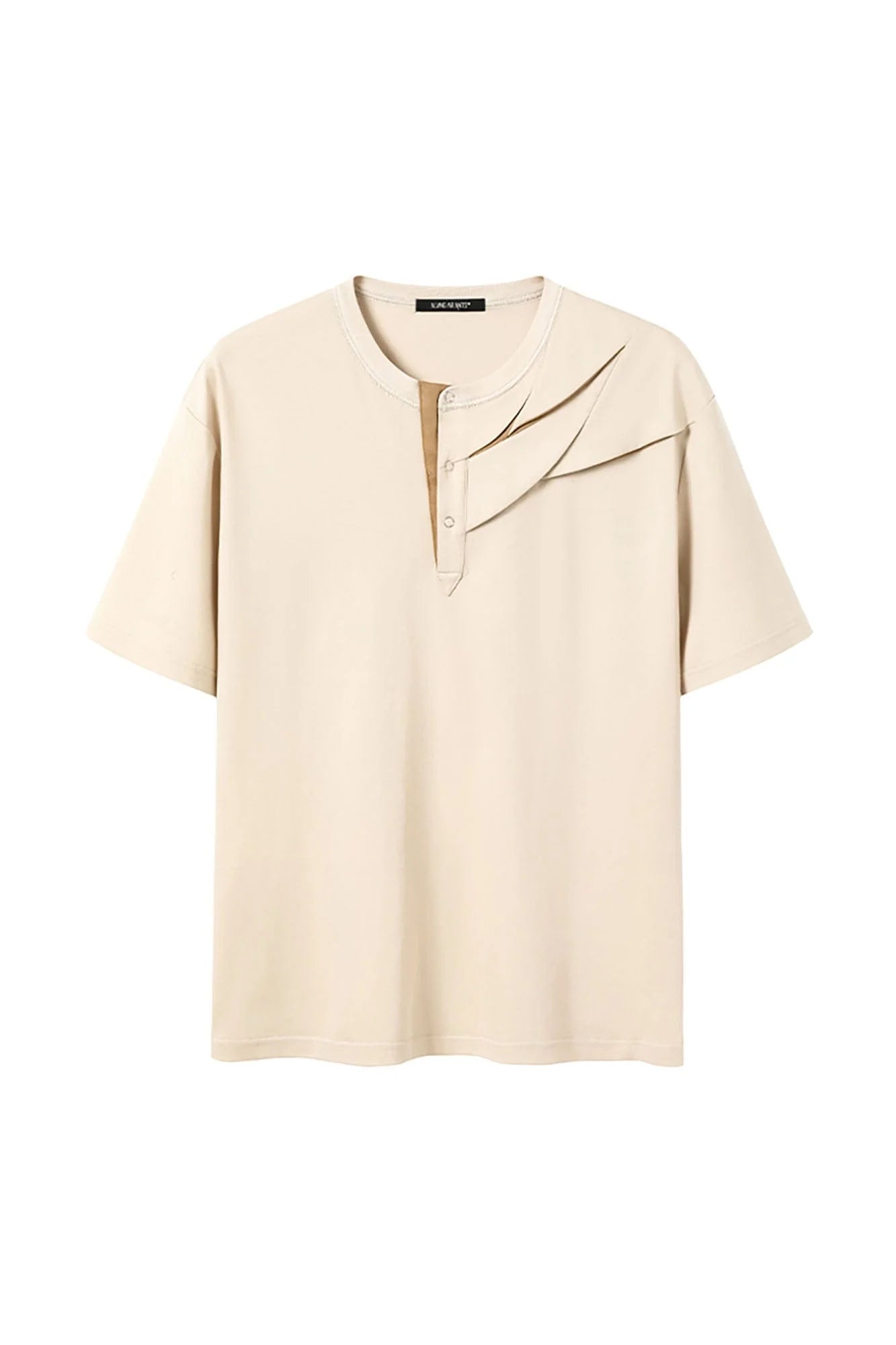 ALVNG AR ANTS Slash Pleated Shoulder Spliced Henley T-Shirt