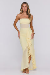 Spark Soirée Strapless Mesh Maxi Dress Yellow