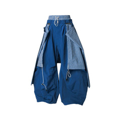 RELABEL Drawstring Layered Double-Waistband Parachute Pants Blue