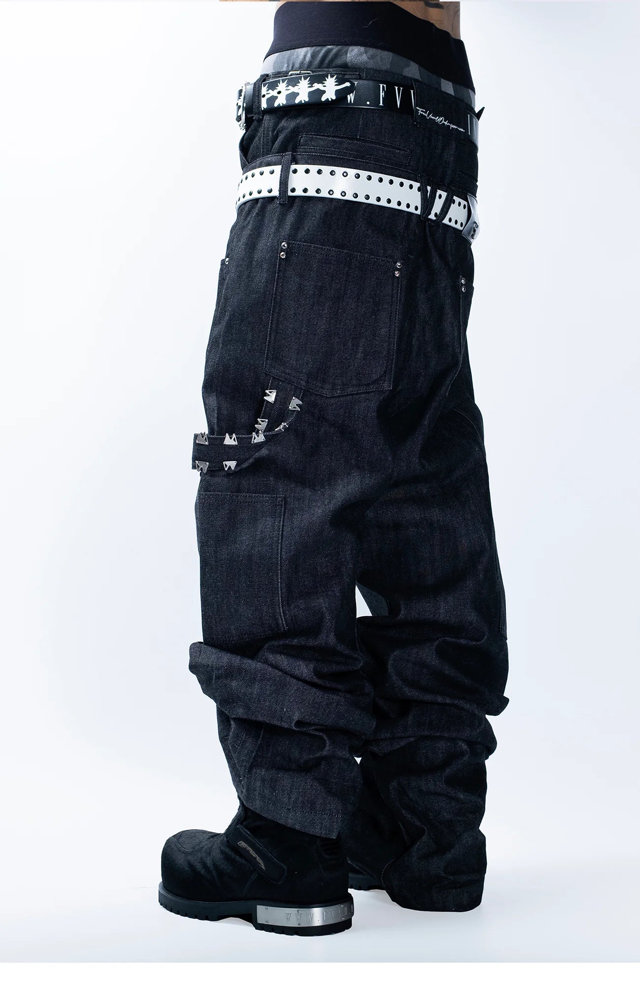 FVVO Skeleton Hand & Spikes Leather Belt