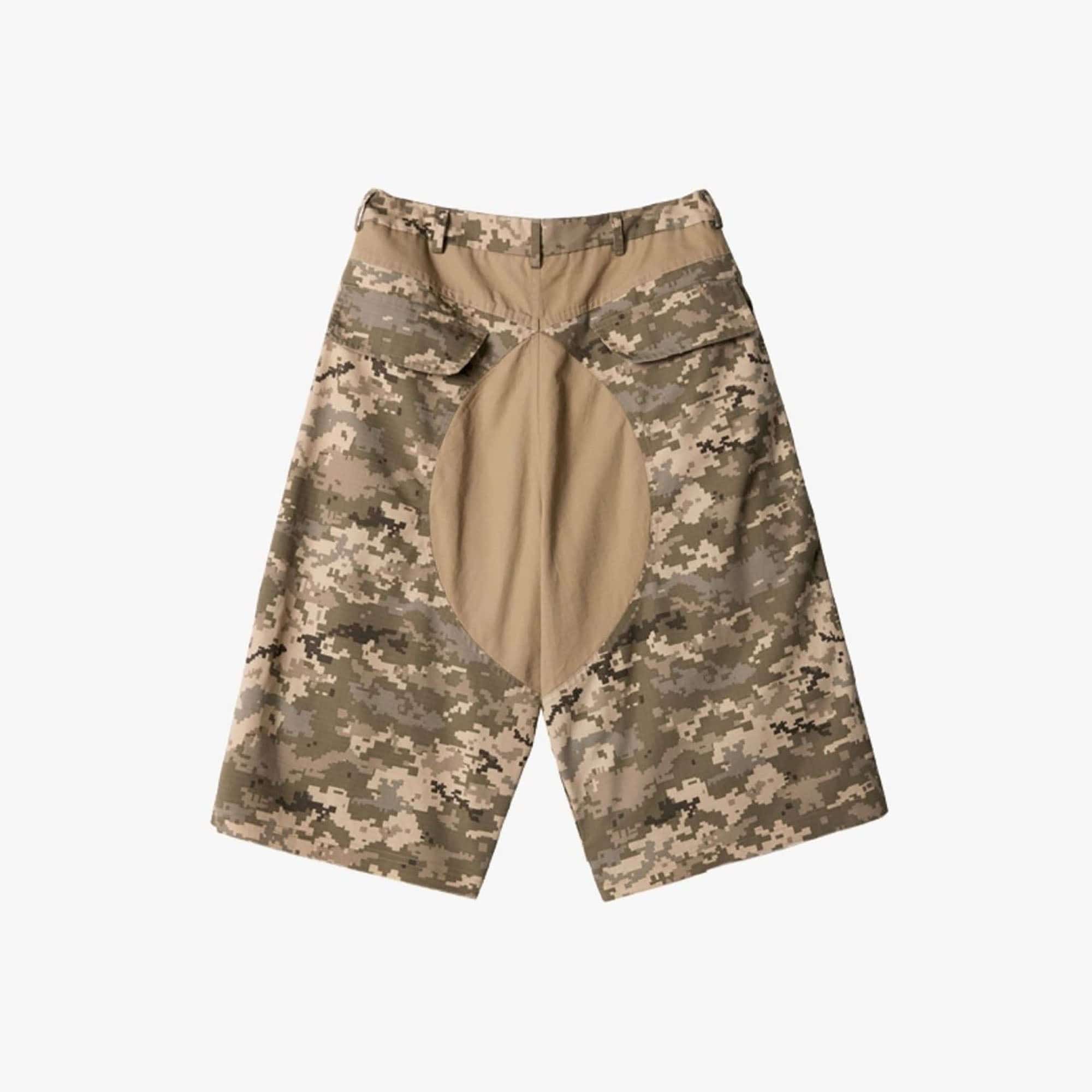 ERROR CODE ROBOT Washed Paneled Frayed-Hem Camo Cargo Shorts