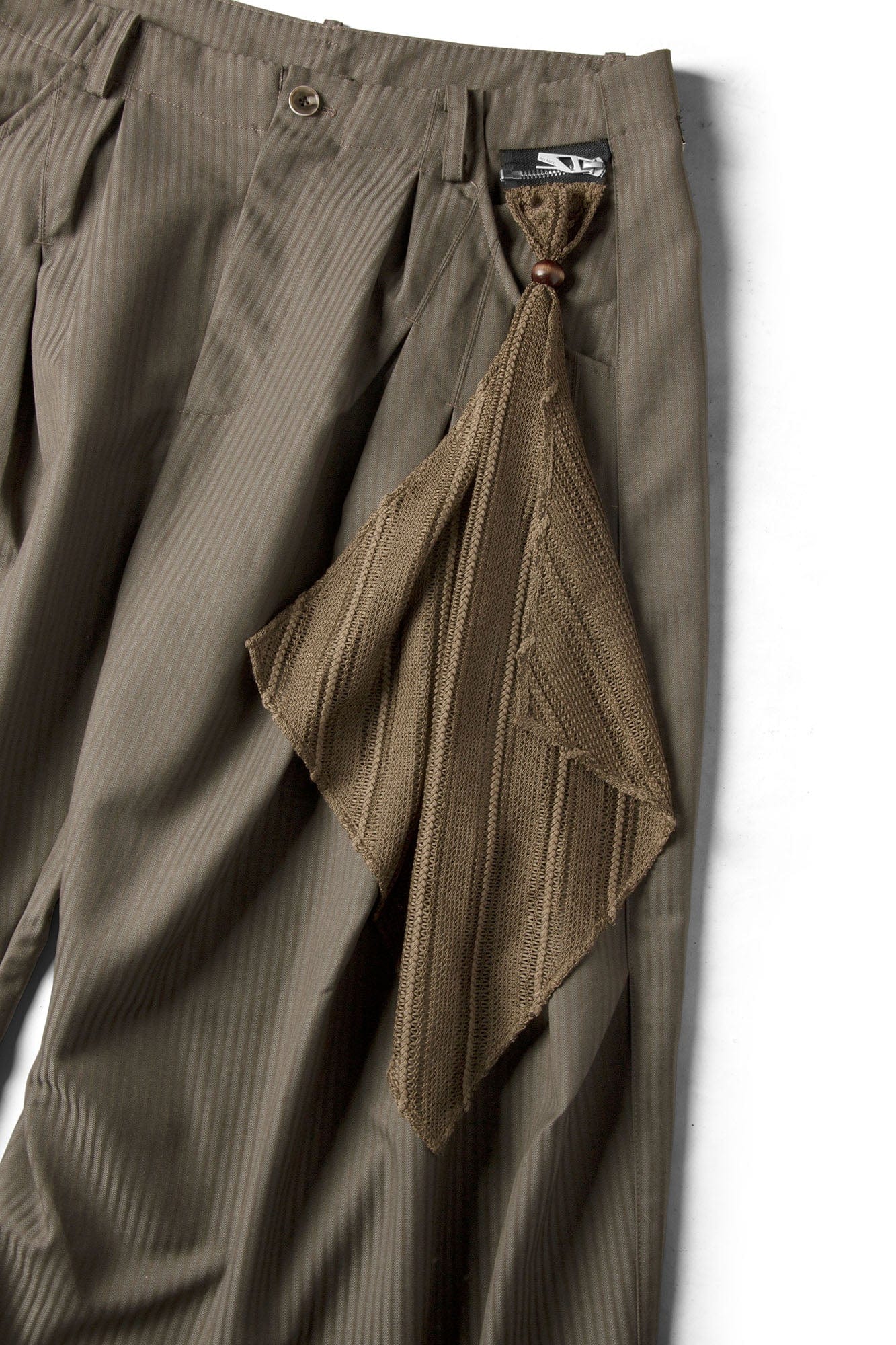 RELABEL Pinstriped Detachable-Scarf Oversized Pants Brown