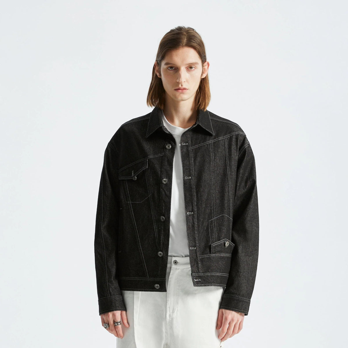 ORGANIC EMOTION Asymmetrical Washed Denim Jacket