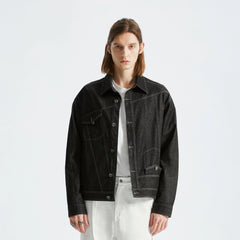 ORGANIC EMOTION Asymmetrical Washed Denim Jacket