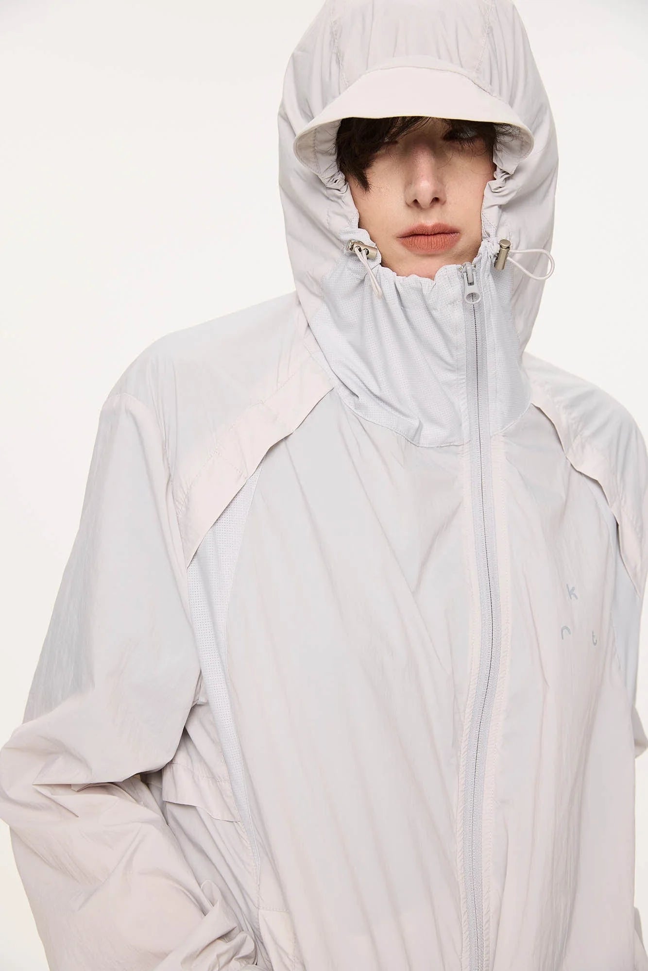 KREATE Asymmetrical Zip Mesh-Paneled UV Protection Hooded Jacket