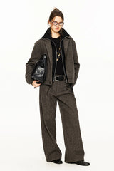 KREATE Mini Houndstooth Pleated Wide-Leg Trousers