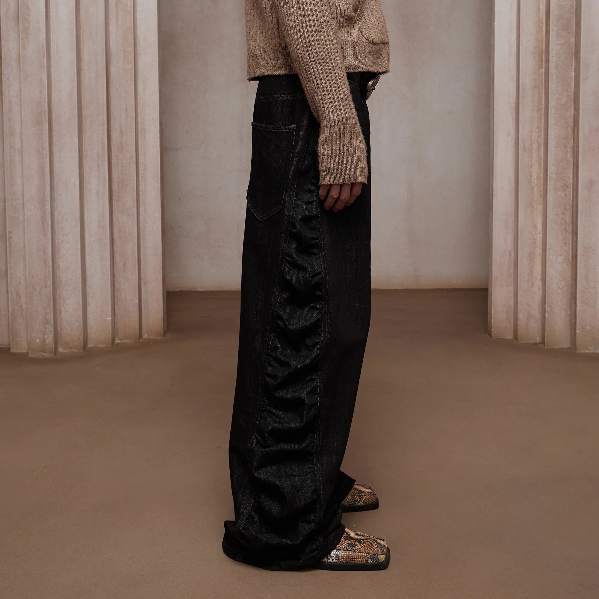 DND4DES Asym Button-Fly Ruched Baggy Jeans