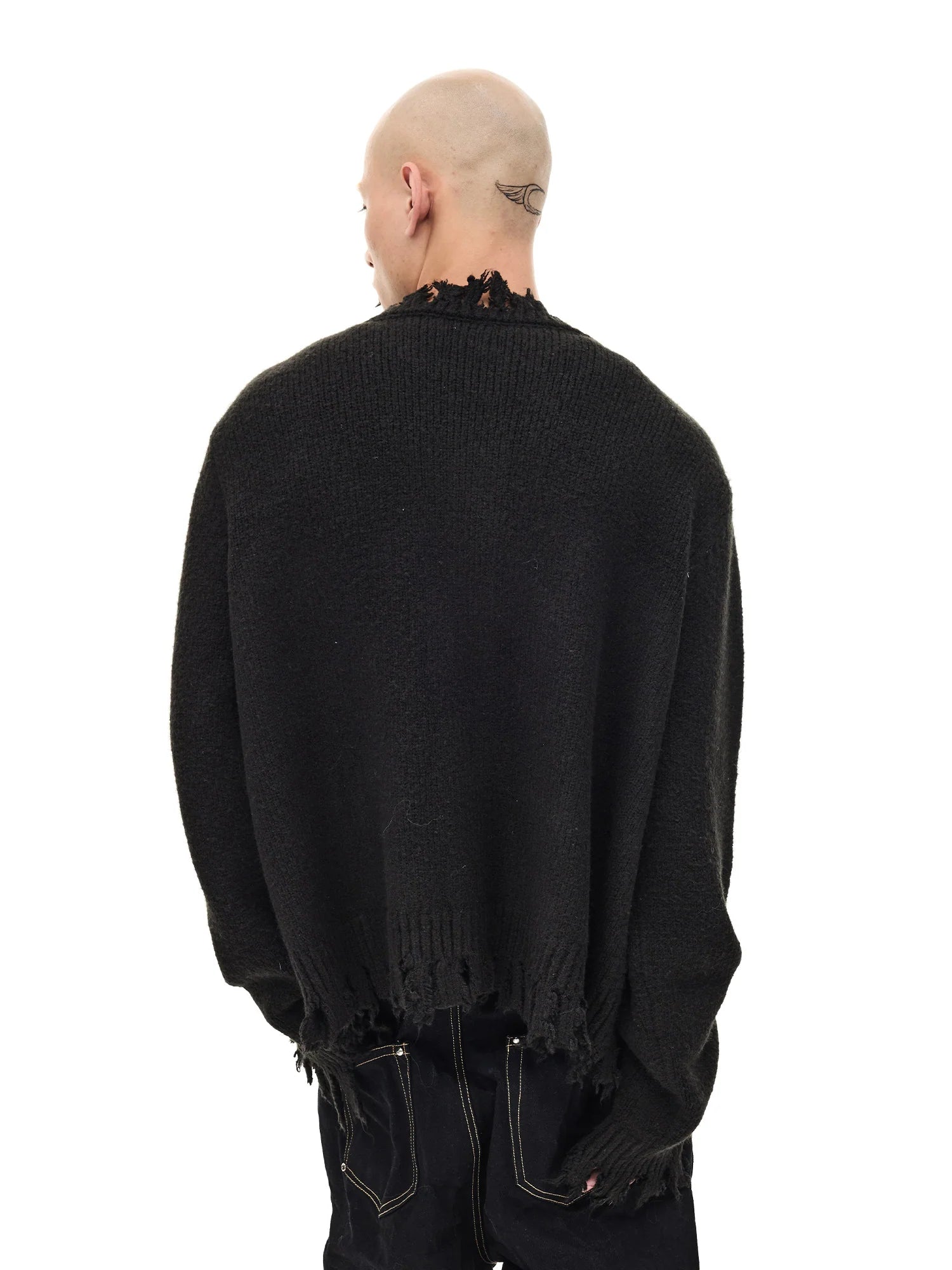 WHISTLEHUNTER Distressed Frayed-Edge Badge Cardigan