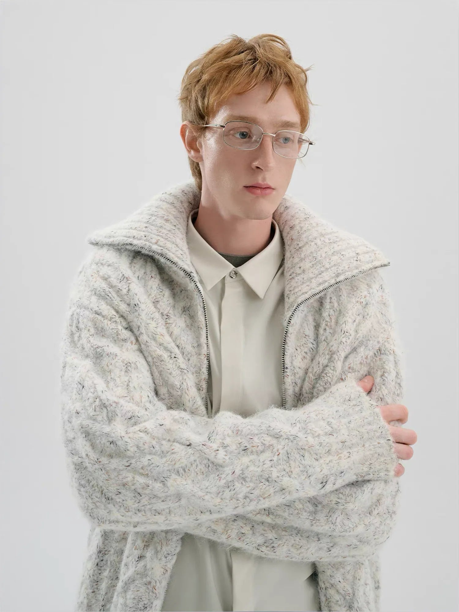 TIWILLTANG Dual-Zipper Cable Knit Funnel Sweater