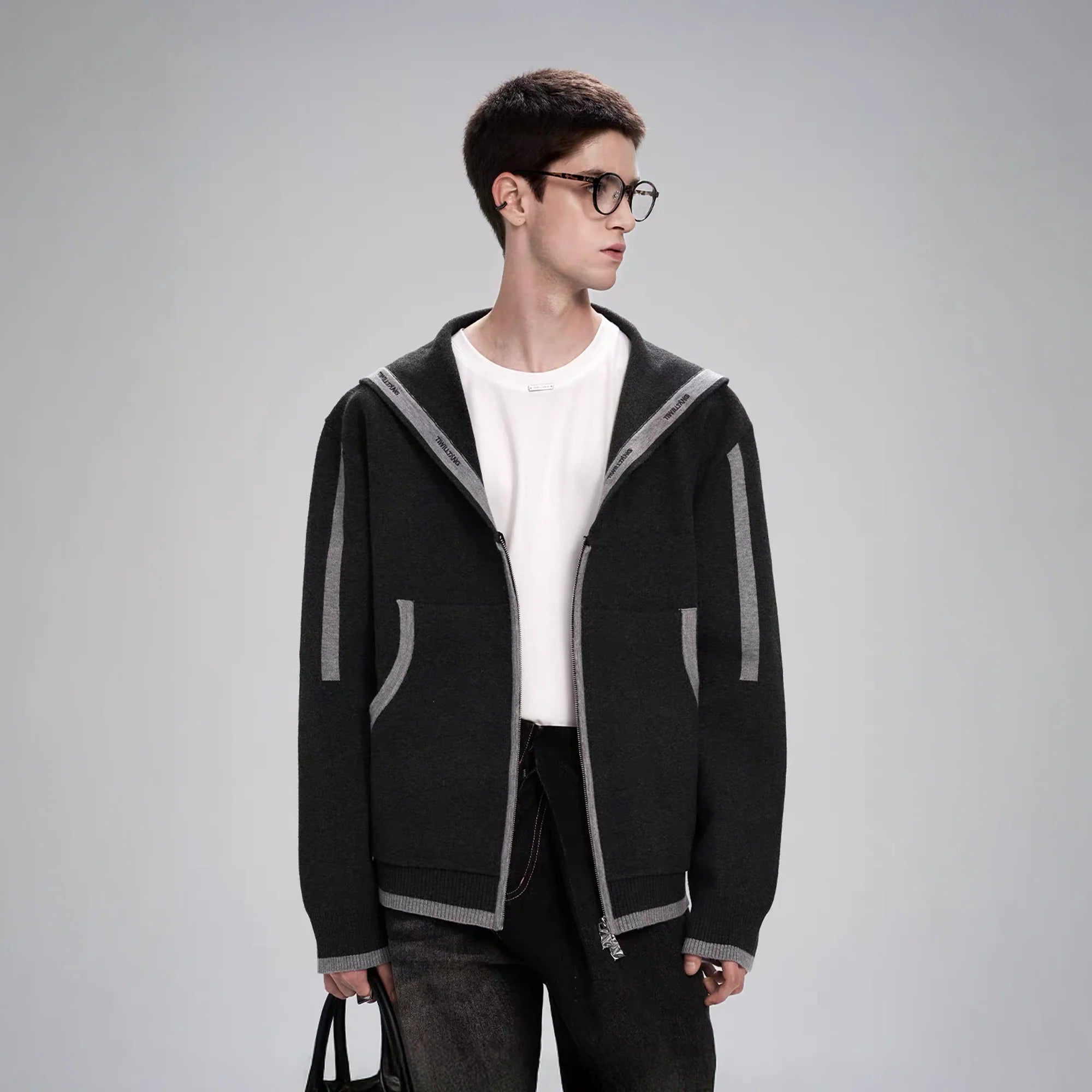 TIWILLTANG Contrast-Trim Sailor-Collar Jacket