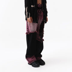 VANN VALRENCE Distressed Panelled Frayed Straight-Leg Jeans