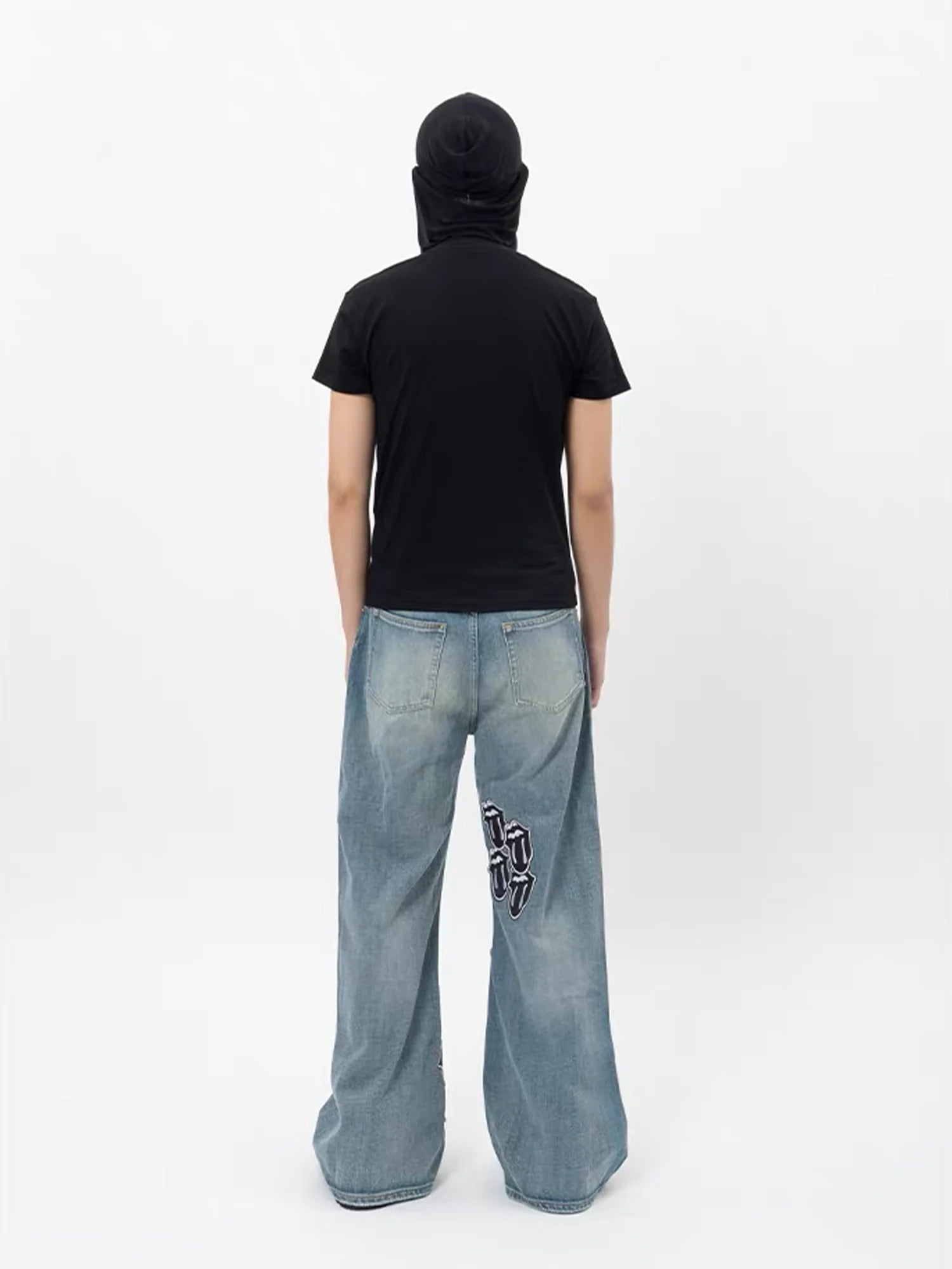 NOTHINGNESS WORLD Washed Tongue Embroidered Denim Pants