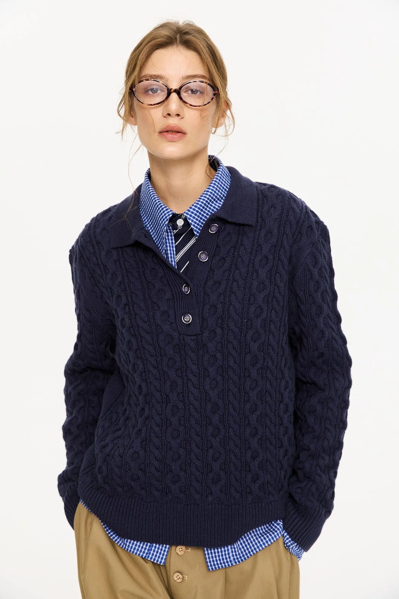 KREATE Cable Knit Polo Sweater