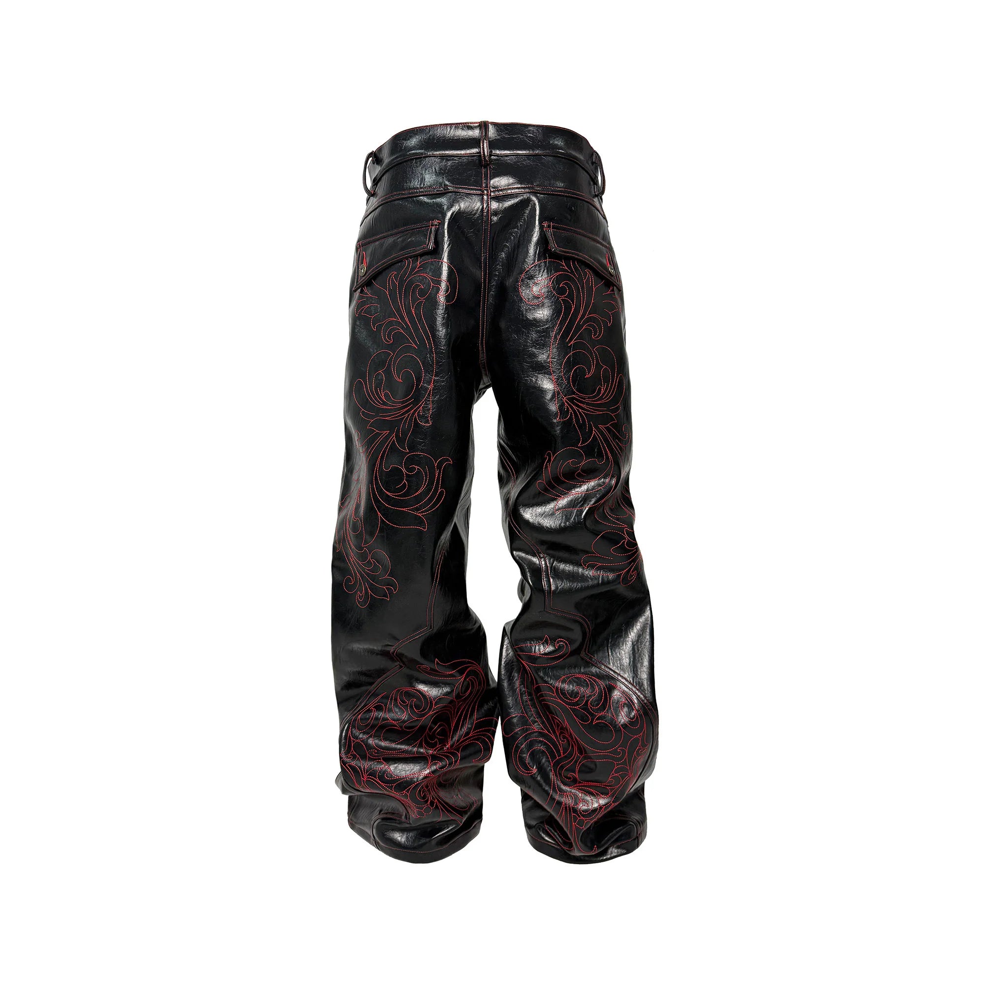PCCVISION Gothic Skull Stitch PU Pants