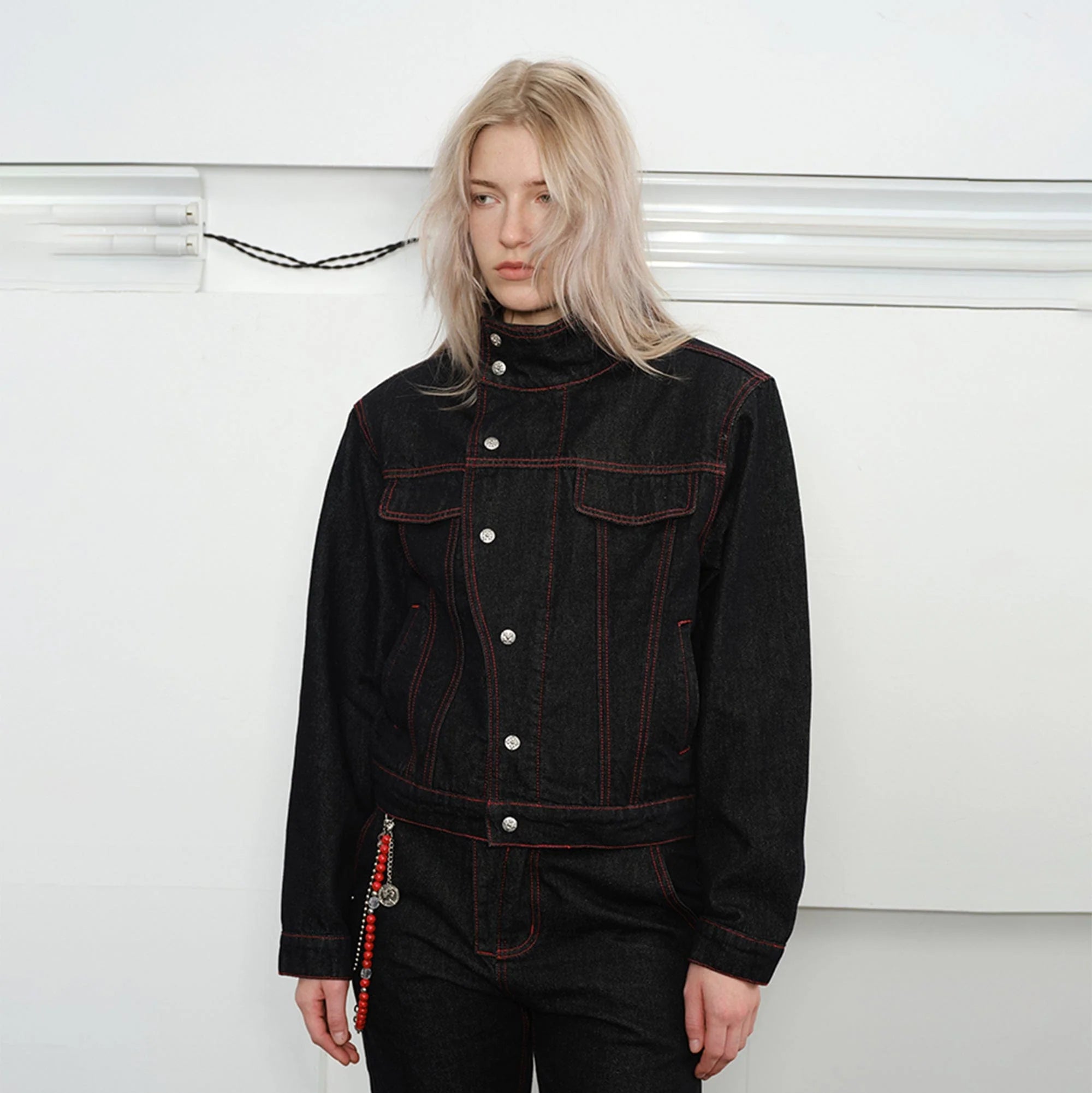 KREATE Asymmetrical Stand Collar Snap Jacket