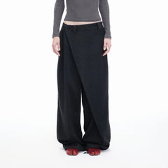 ARTIFICIAL WORLD Asymmetrical Overlay Wool Wide-Leg Pants