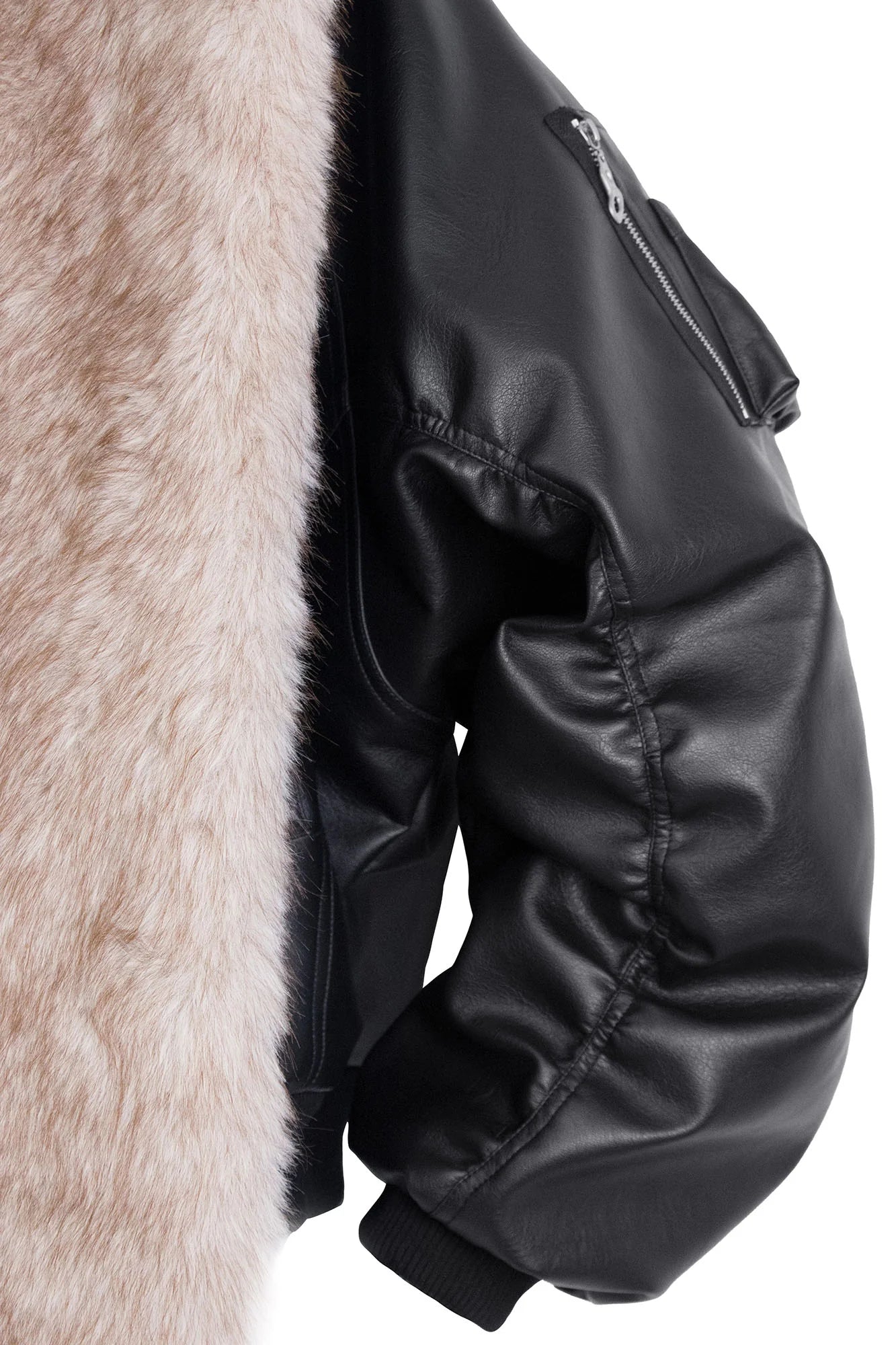 RELABEL Detachable Plush Scarf Ruched Hooded Jacket Black