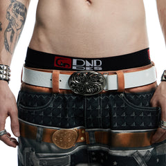 DND4DES Filigree Buckle Cowhide Leather Belt White