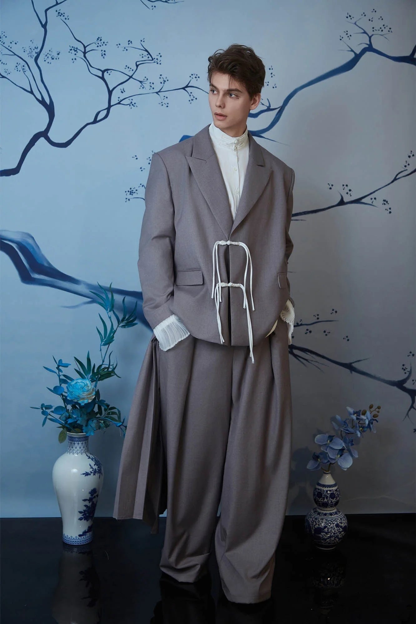 JIECHI Wild Flower Rope-Tie Oversized Blazer
