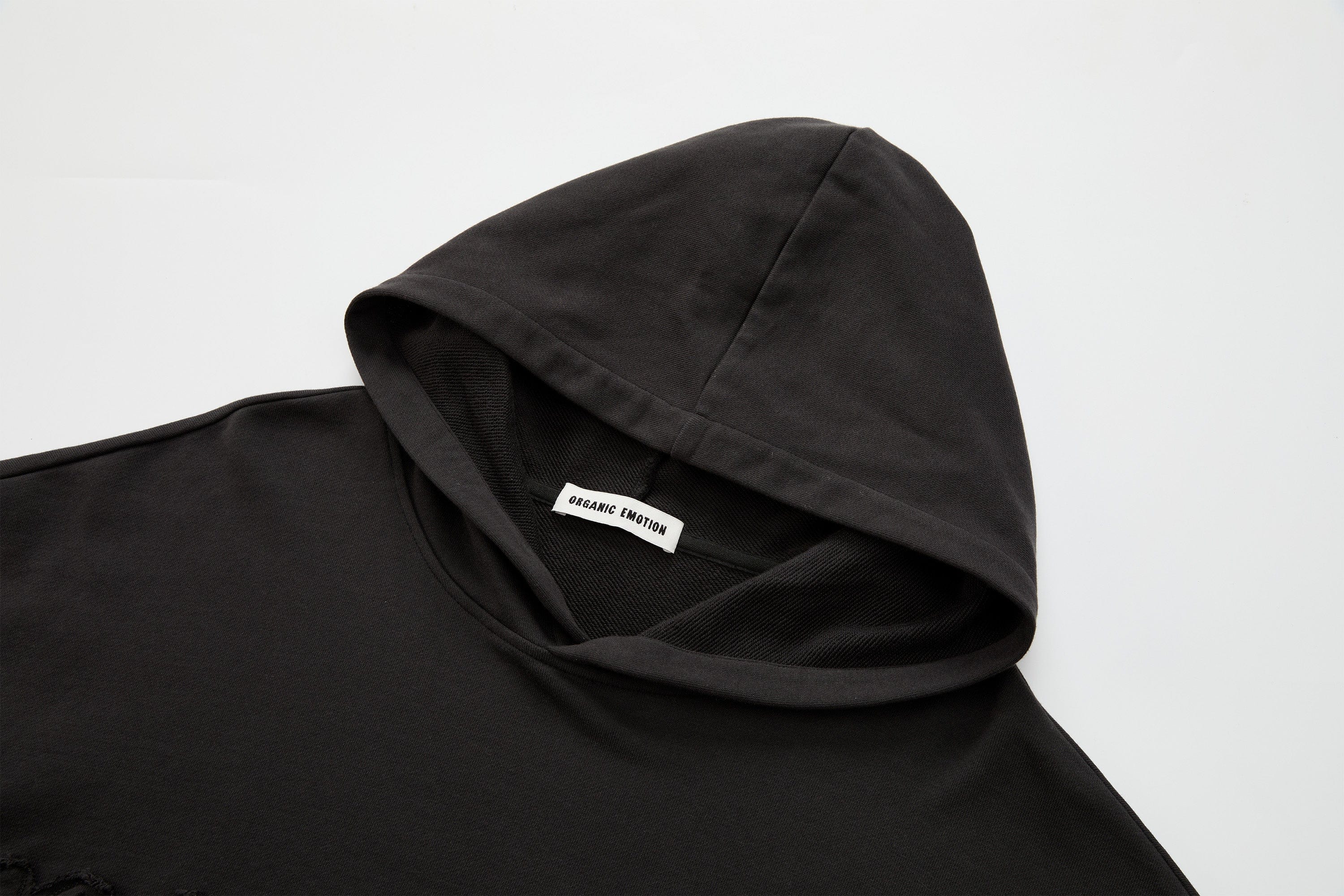 ORGANIC EMOTION Asymmetrical Hem LOGO Embroidered Hoodie