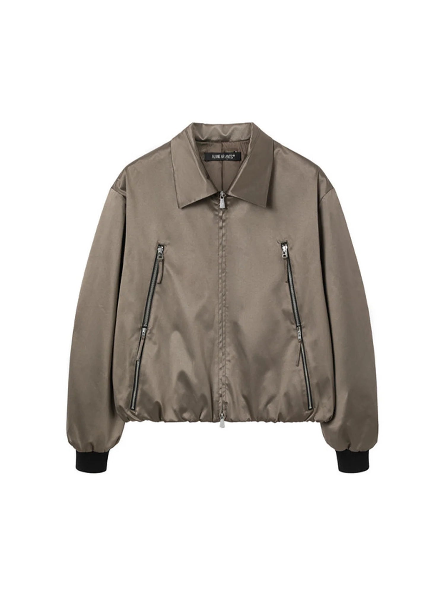 ALVNG AR ANTS Ruched-Sleeve Dual-Zips Bomber Jacket