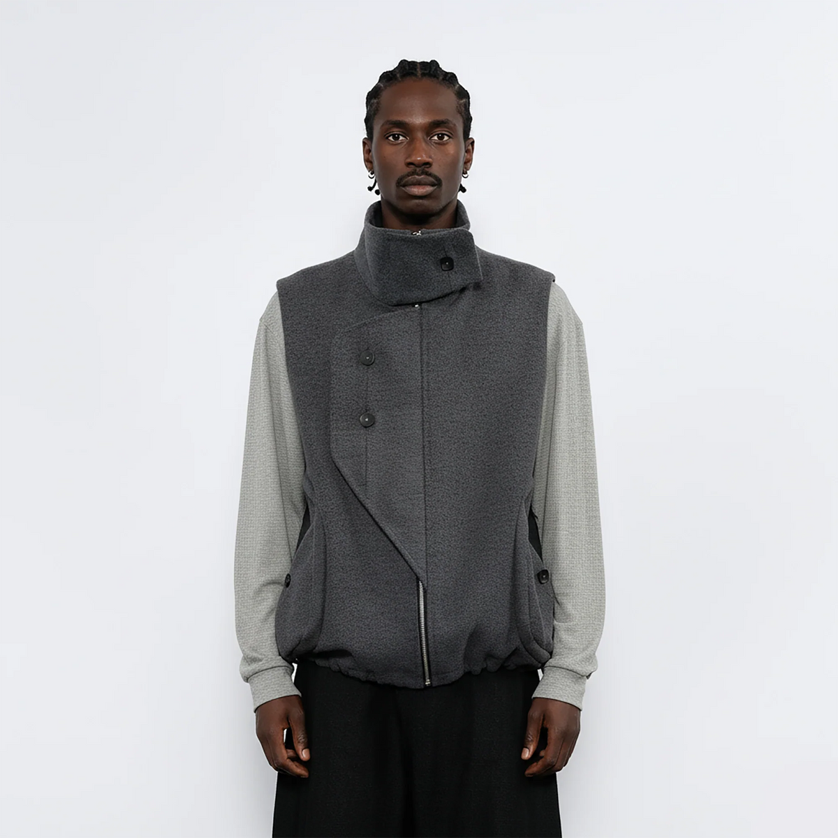 7440 37 1 Asym Placket Drawstring Hem Padded Vest