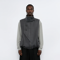 7440 37 1 Asym Placket Drawstring Hem Padded Vest