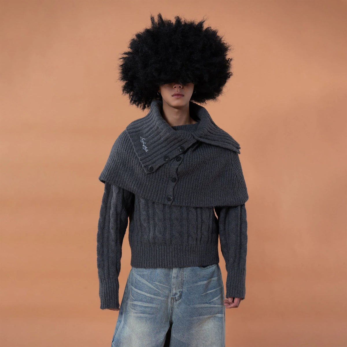CLP Detachable Capelet Collar Layered Sweater