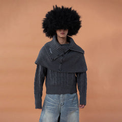 CLP Detachable Capelet Collar Layered Sweater