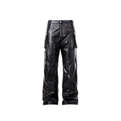 FORFEARTHAT Glossy Panel Zip Hem PU Cargo Pants