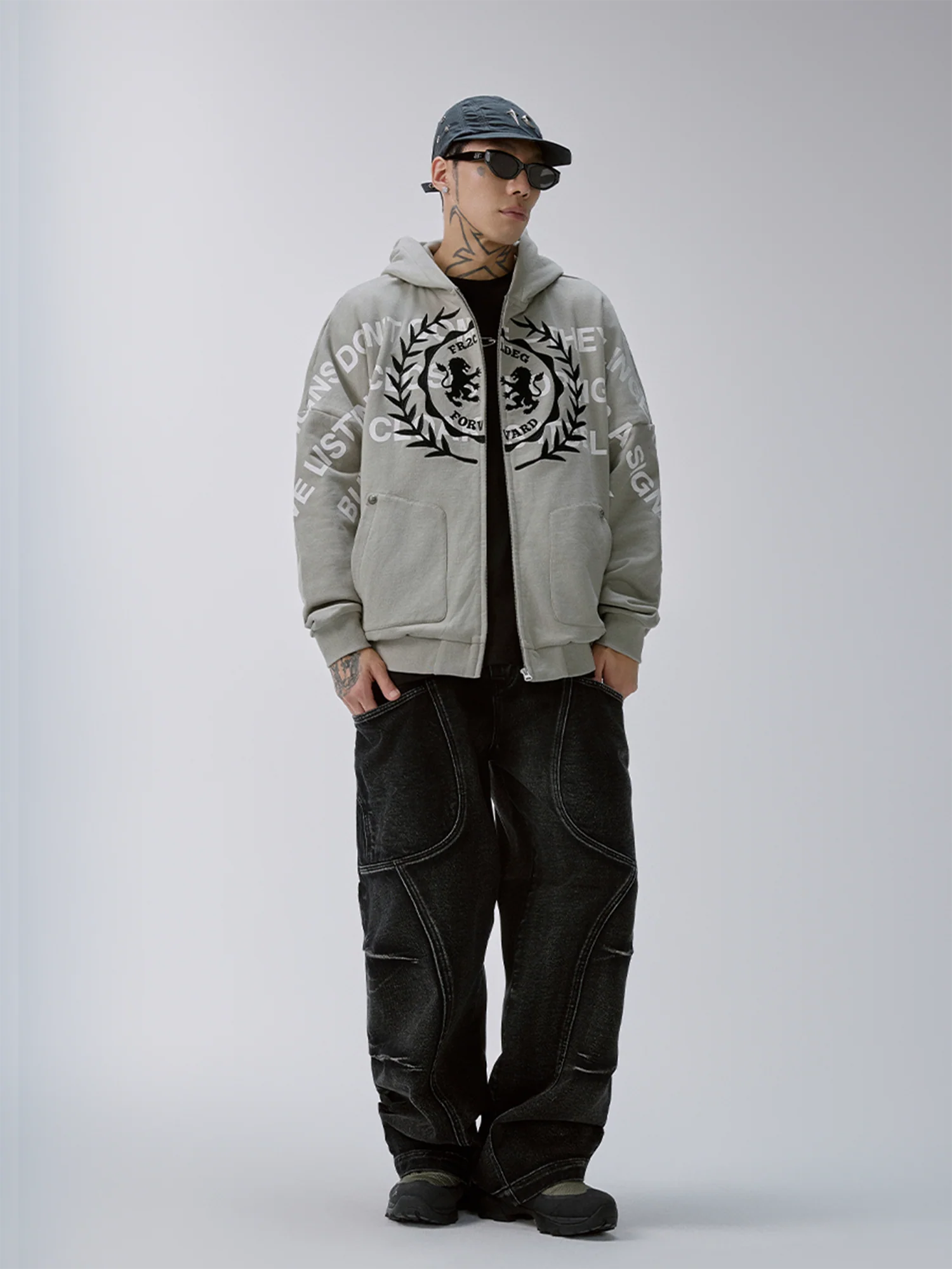 F2CE Embroidery Slogan Graphic Zip-Up Hoodie