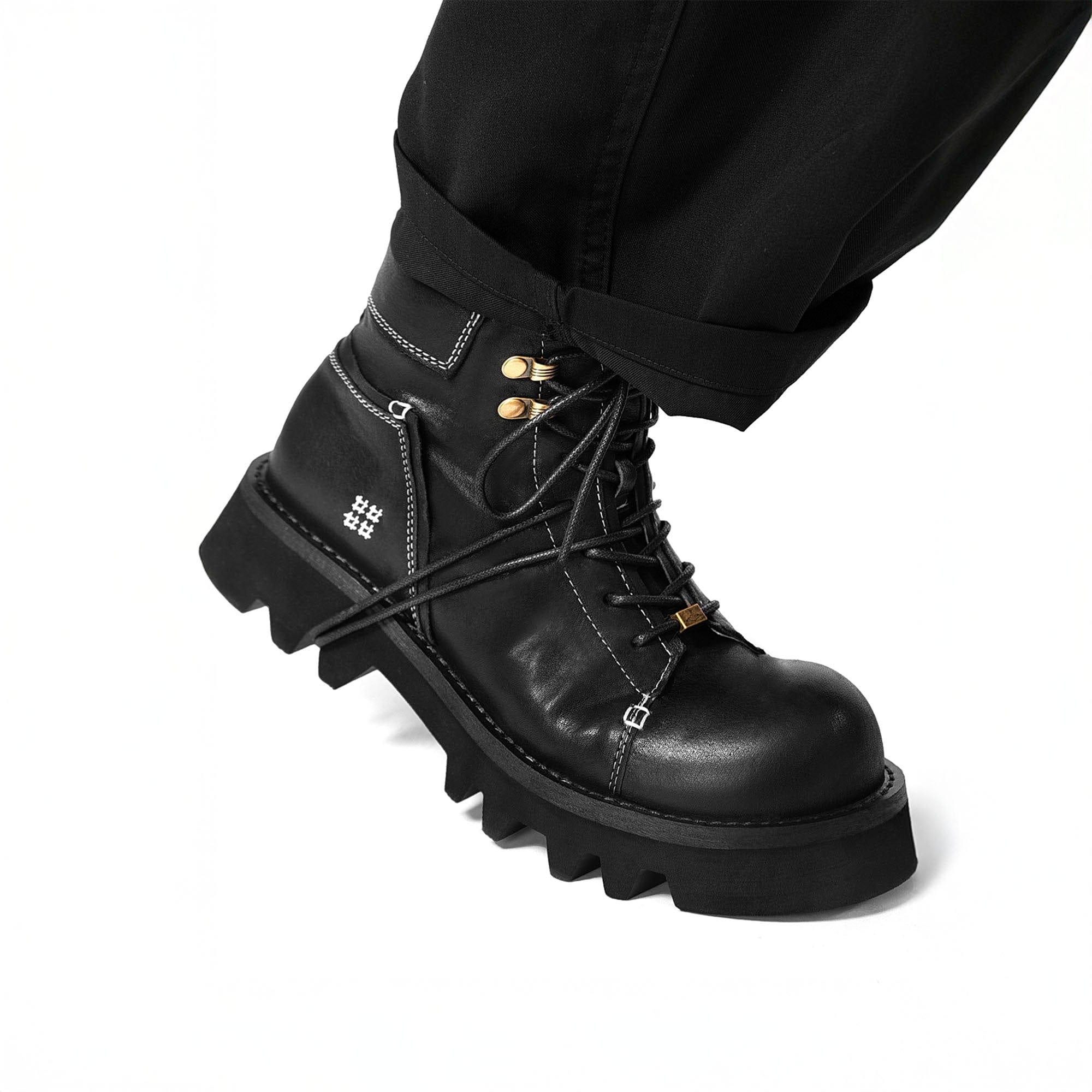 REWRITE Stitched Leather Lug Sole Martin Boots