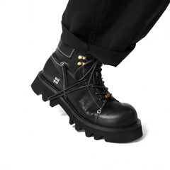 REWRITE Stitched Leather Lug Sole Martin Boots