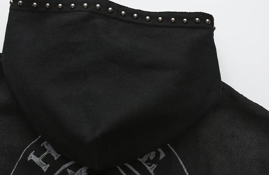 LUUUCAM Retro Studded Zip Hoodie