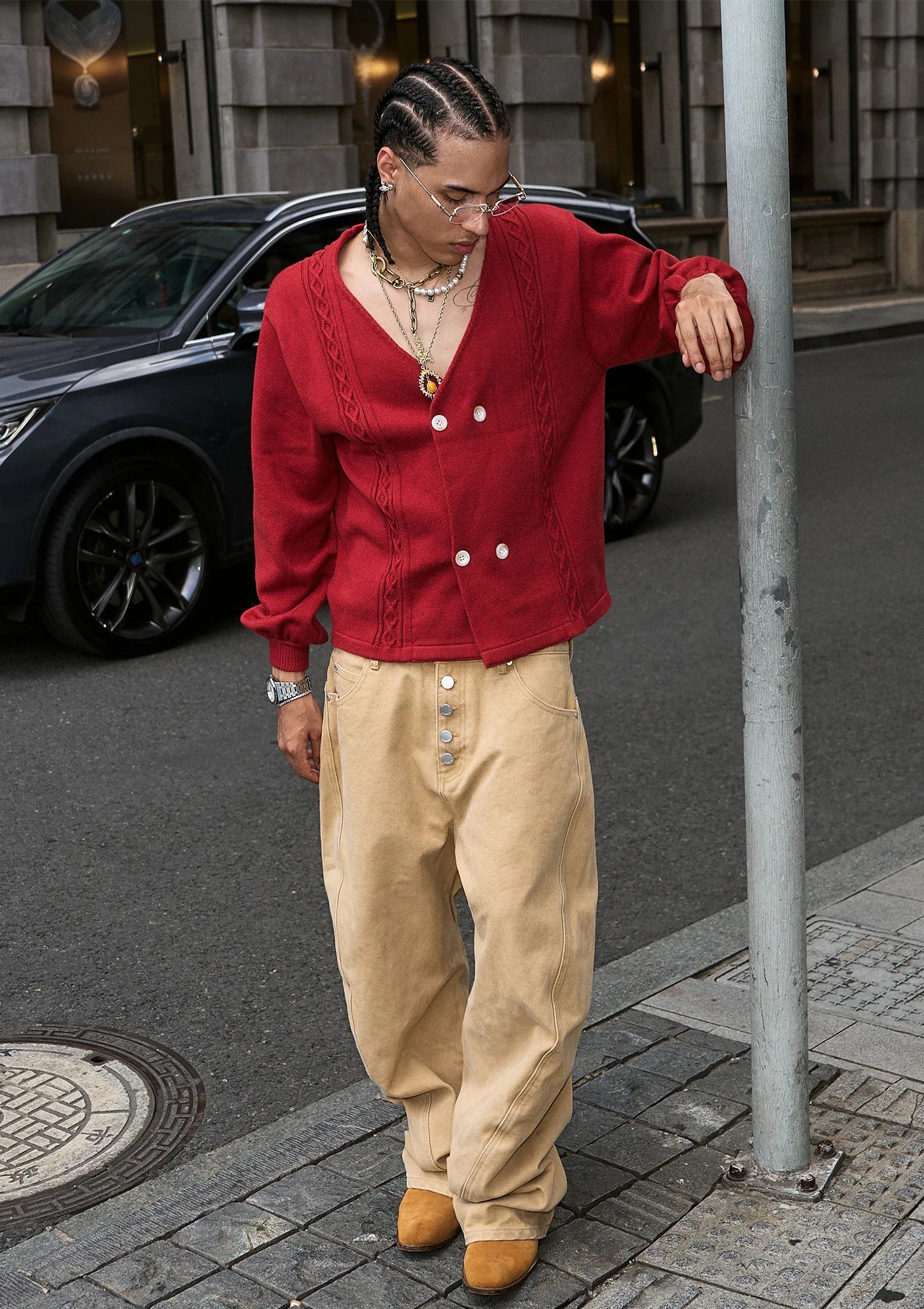 STEEPC Classical Button-Fly Curved-Seam Utility Pants