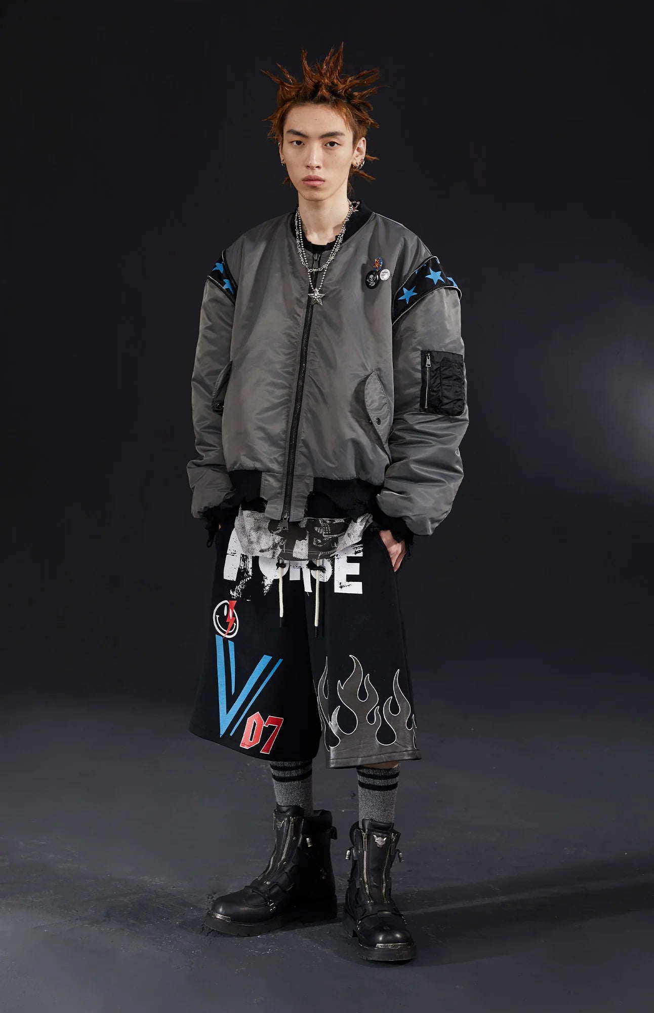 VENTUREK Retro Zipper-Spliced Raw Edge Bomber Jacket