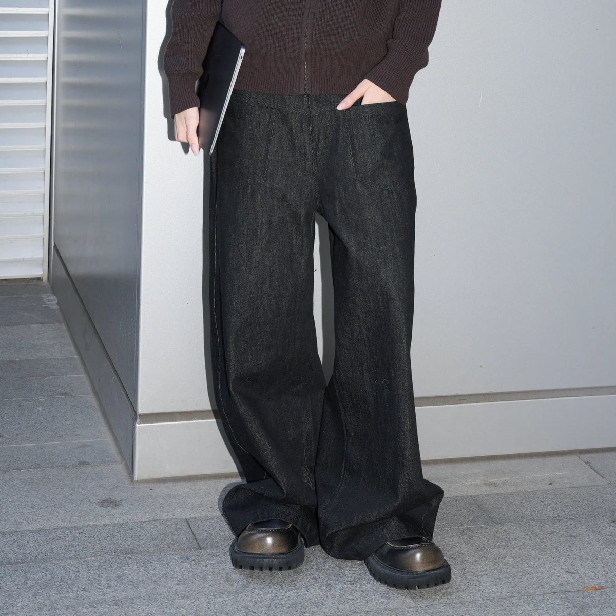 LABELROOM Washed Wide-Leg Raw Denim Pants