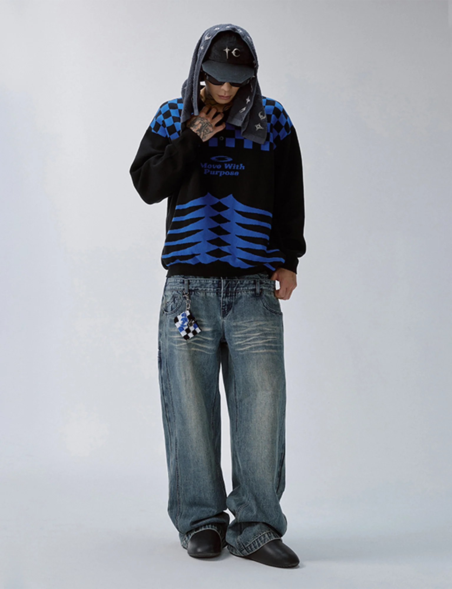 F2CE Slogan Contrast Checkerboard Jacquard Knit Polo