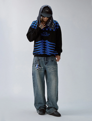 F2CE Slogan Contrast Checkerboard Jacquard Knit Polo