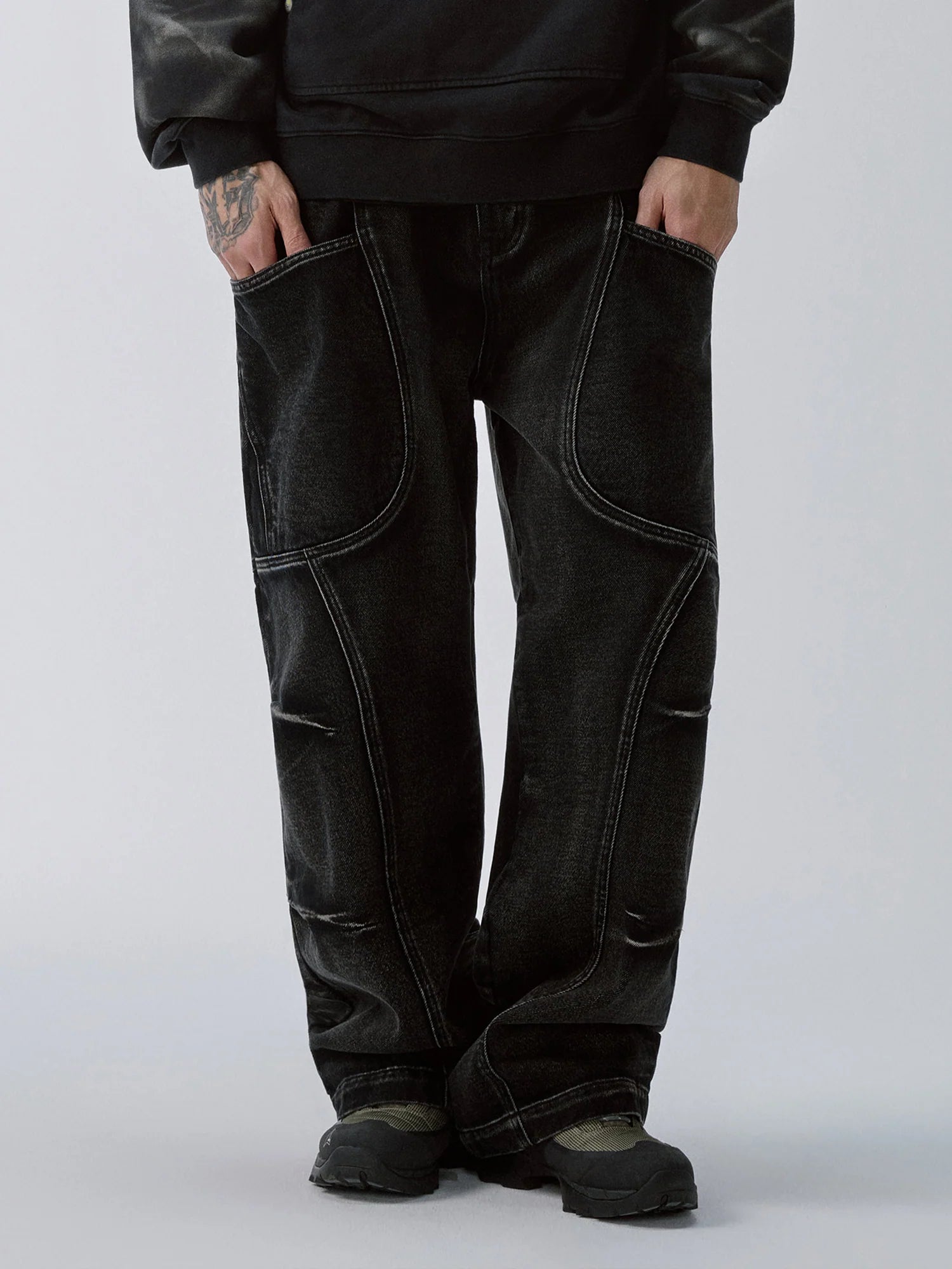 F2CE Washed Deconstructed Oversized Denim Cargo Pants